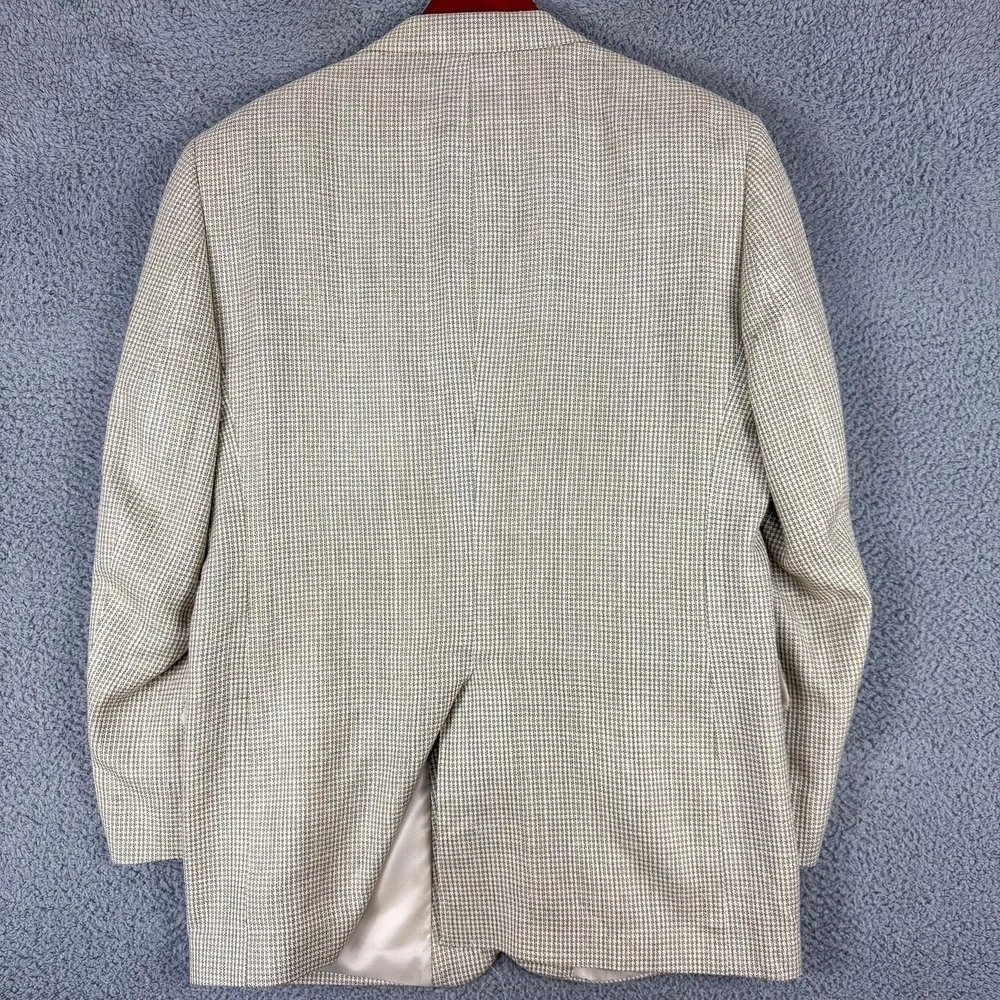 Jos A Bank Blazer Mens 42 Long Tan Tweed Check 100%‎ Silk Sport Coat Jacket Work